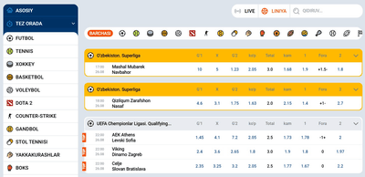 Mostbetning sport garovlari assortimenti